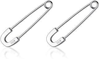 Sterling Silver Safety Pin Brooch with Cubic Zirconia for Women, Teens and Men, Geometric Design. Hypoallergenic 14K Gold Plated Small Hoop Earrings