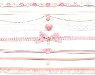 Alloy Cable Chain Pink Chokers Set for Women and Girls, Heart and Flower Pendant Design with Velvet and Lace, Statement Jewelry Gift Collection from China