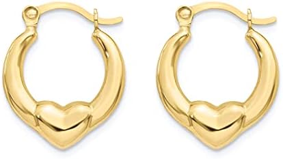 Elegant Heart-Design 14K Yellow Gold Hoop Earrings with French Clip and Cubic Zirconia Gems, 15MM