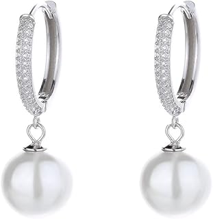 Women's 14K Gold Drop Earrings, Freshwater Cultured Pearl and Moissanite Dangle, Classy Fashion Jewelry, Ideal Gift for Birthdays, and Special Moments