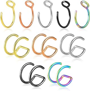 10 Pcs Nose Rings Hoops Double Hoop Nose Ring Fake Nose Ring Clip On Nose Ring Fake Lip Piercing For Women Men