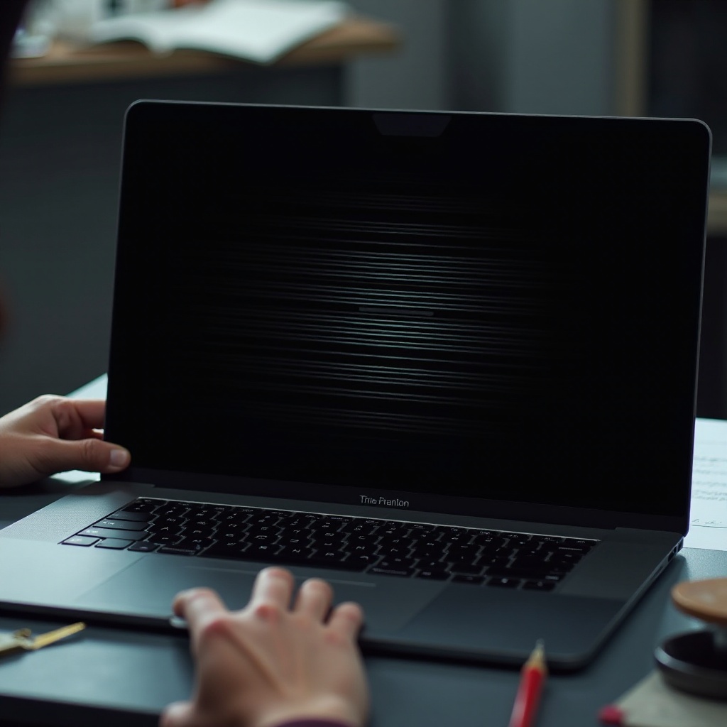 laptop screen black with lines