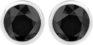 Bezel Set Black Diamond Solitaire Stud Earrings - Choice of Stone Shape, Carat Weight, and Metal