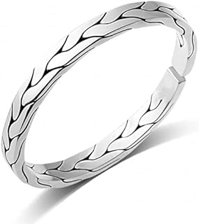 No-Clasp Twisted Silver Cuff Bracelet with Braided Chain Design, Ideally Styled for Men and Women, Alluring Twisted Shape