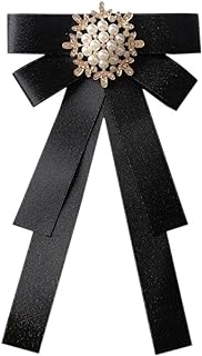 Women Elegant Pearl Ribbon Bow tie Brooches Pin Jewelry Pre-Tied Collar Neck Tie Clip for Lady Girls Wedding Party