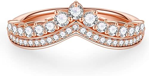MOOSEA 14K Rose Gold Vermeil Moissanite Engagement Rings with Platinum Plated Silver & Created Moissanite Round Brilliant Cut Gems - Unique Tiara Design