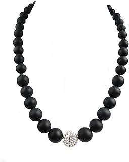 Onyx Black Matte Necklace Graduated With Crystal Bead Center. Assembled in the U.S.A