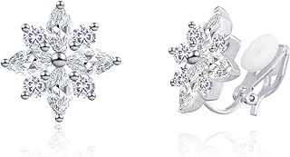 YOQUCOL Flower Snowflake Shape Cubic Zirconia Crystal Clip On Earrings CZ Not Pierced Ear Jewelry For Women Girls