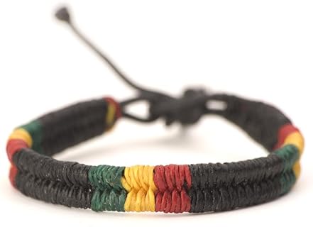 Rasta plaided hippie bracelet leather cotton braided bob marley wristband