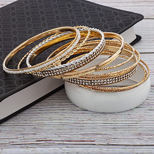 LUX ACCESSORIES Nicole Miller White and Gold Rhinestones, Etched, Twisted and Etched Multi-Bangle set of 14