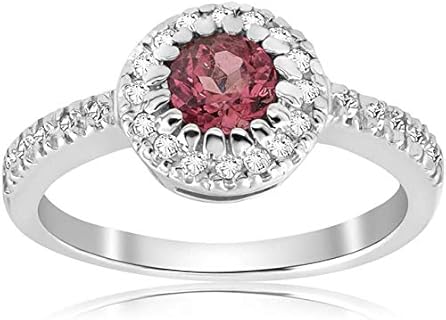 ABHI 1.31 Ct Round Pink Diamond Pave Halo Tourmaline Wedding Engagement Ring 14K White Gold Over