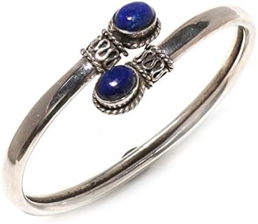 Tibetan Silver 925 Sterling Silver Cuff Bracelet for Women Authentic Lapis Lazuli Gemstone Tribal Gypsy Ethnic Boho Style Unique Designer Adjustable Fashion Healing Jewelry Handmade Artisans