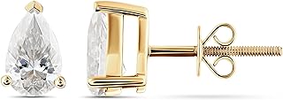 10k Solid Gold Moissanite Diamond Stud Earrings with Screw Backs for Men and Women, Available in White, Yellow or Rose Gold - Pear Cut / Stud Design