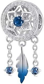 QeenseKc Openwork Dream Cather Dangling Feathers Tassel Charm Spiritual Dreamcatcher Crystal Pendant Bead for Pandora Bracelet