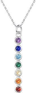 TANGPOET Sterling Silver 7-Chakra Necklace with Rolo Chain & Cubic Zirconia Pendants – Ideal Yoga Lover, Meditation, Reiki Jewelry Gift for Her