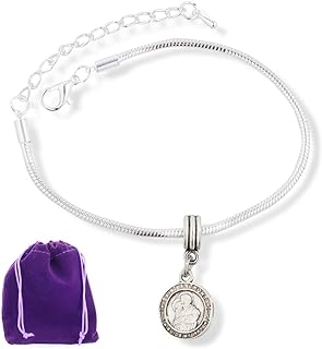 Saint Anthony Emerald Charm Bracelet With Stainless Steel Snake Chain & Spring Ring Clasp