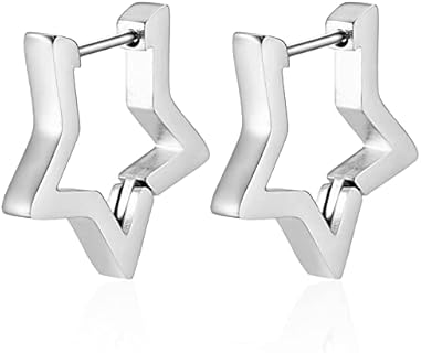 14K Gold-Plated Star Hoop Earrings with Clutchless Back for Women, Hypoallergenic Minimalist Stainless Steel Design in Various Shapes