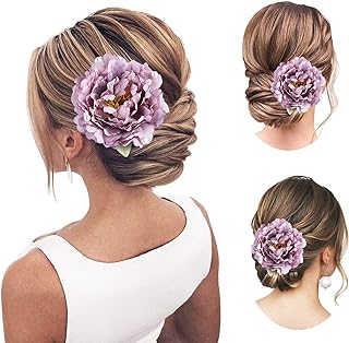 Hair Clip Flower Brooch, Pearl Floral Bohemia Hairpin Bridesmaid Hanfu Pin Up Brooch Party Wedding Decor Purple