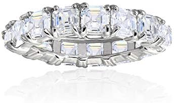 Sterling Silver Asscher Cut Cubic Zirconia Wedding Ring by Hoops & Loops for Women, Size 5, Octagon Design