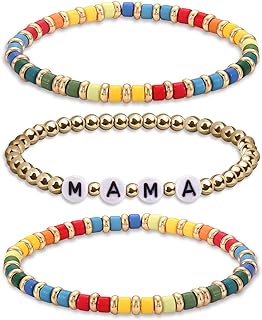 Stretchy Beaded Bracelet For Woman Girls Gold Rainbow Stackable Layering Bracelet Minimalist Letter Elastic Bracelet Valentine's Day Mother's Day Gift