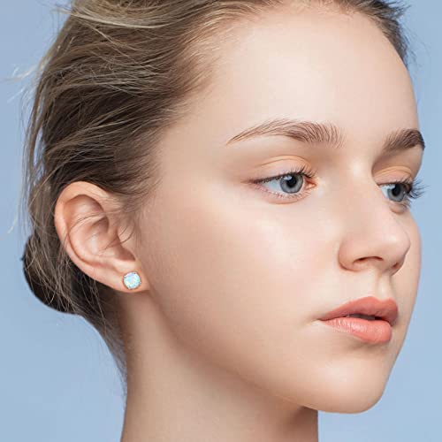 Hypoallergenic Earrings for Women: 925 Sterling Silver Rainbow Moonstone/Opal/Turquoise Screw Back Stud Earrings for Sensitive Ears Small Round Earrings Christmas Mother Day Jewelry Gifts (5mm/7mm)