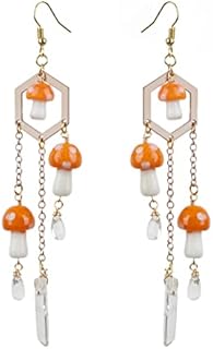 Whimsical Brass Mushroom Hoop Earrings with French Wire for Women - Woodland Design