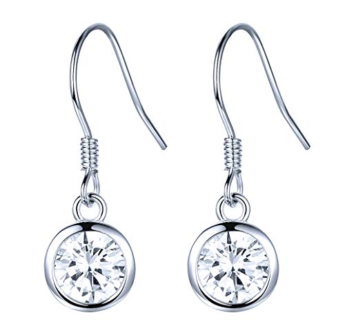 925 Sterling Silver Earrings, BoRuo Cubic Zirconia Round Cut Dangle Earrings