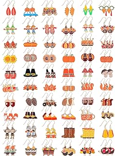 Siifert 60 Pairs Thanksgiving Earrings Sets Owl Turkey Pumpkins Honey Drop Stud Earrings Set for Women Girls Holiday Gifts