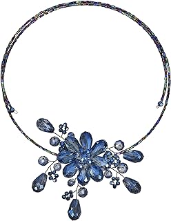AeraVida Glamorous Midnight Blue Floral Fashion Crystal Choker Wire Wrap Necklace