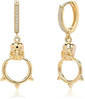 Spike Drop Hoop Earrings 14K Gold Plated Cubic Zirconia Dangling Skull Huggie Earrings for Women Girls
