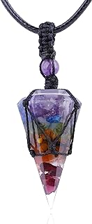 ASGIFT 6 Facet Point Crystal Necklace Lucky Healing Stone Chakra Pendant with Adjustable Rope Natural Quartz Yoga Spiritual Necklaces Jewelry for Men Women