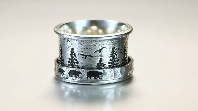 925 Sterling Silver Spinner Fidget Rings for Women Tree of Life/Celtic Tree/Deer & Pine/Bear & Pine Anxiety Relief Rings Wide Ring Bands Statement Jewelry for Women Size 6-10