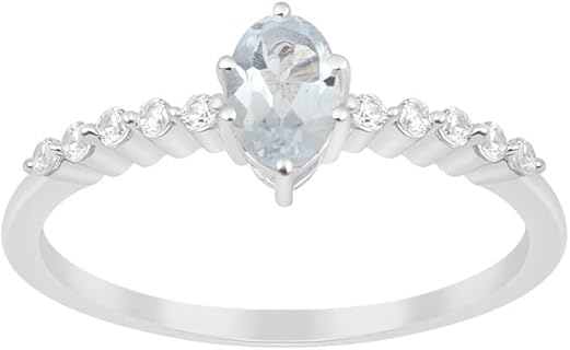 Sterling Silver Aquamarine Pear Engagement Ring - Women's Size 7 Wedding & Anniversary Jewelry