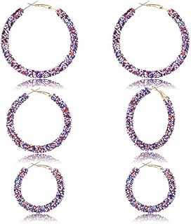 3 Pairs Glitter Hoop Earrings Patriotic Independence Day Earrings Large Medium and Small Hoop Earring Red White Blue Sequin Drop Dangle Earrings for Women Girls