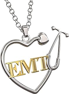 EMT Heart Stethoscope Necklace, Emergency Medical Technician Paramedic Necklace. EMT Heart Pendant Gift