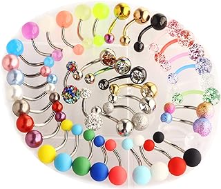 42 Pcs 14G Belly Button Rings Belly Rings for Women Belly Piercing Jewelry Belly Bars Navel Rings Stainless Steel Body Piercing Jewelry for Women