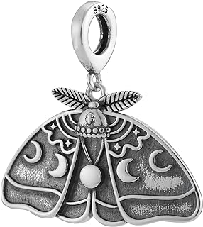 Moth Gothic Witchy Charm Bracelet with Sterling Silver Bead for Pandora Fans - Celestial Lunar Moon Stars Design