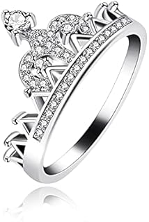 Exquisite Cubic Zirconia Adorned Crown Band Ring in Platinum Plated Brass for Women by Uloveido - Size 6