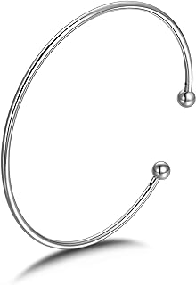 925 Sterling Silver Open Bangle Bracelet Two Bead Cuff Bangle for Women Jewelry Gifts