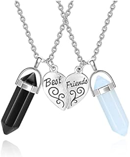 PESOENTH BFF Necklace for 2 - Matching Heart Best Friends Crystal Pendant Necklaces Friendship Jewelry Set For Girls Women