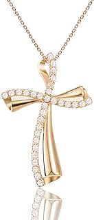 14K Gold Cable Chain Black Choker Cross Necklace with Moissanite Gem for Women and Teen Girls