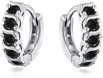 Glittering Red Hoop Earrings for Women with Hinge Notched Post, Featuring S-Style Wave Design, Rhodium-Plated Sterling Silver, and Round Solitaire Cubic Zirconia Gems