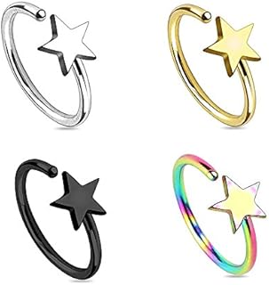 20G Cubic-Zirconia-Embellished Twisting Nose Hoop Rings in 316L Surgical Stainless Steel for Unisex Minimalist or Coordinated Style - Pack of 4