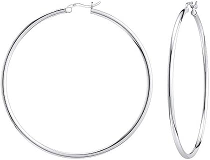 Hinged Hoop Savlano 925 Sterling Silver Round Earrings for Women & Girls - Classic Design in Size Range 30MM-65MM