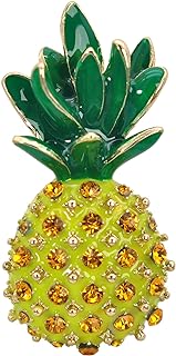 Gyn&Joy Gold Tone Hand Painted Topaz Colored Rhinestone Tropical Pineapple Pendant Fruit Brooch Pin