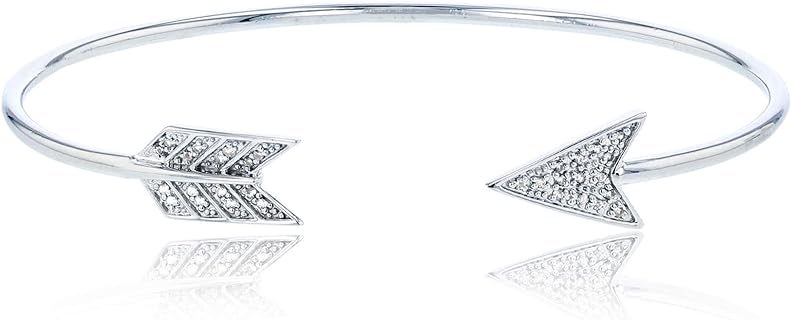 Sterling Silver Box Chain Bangle with Created-White-Sapphire Arrow Design by DECADENCE