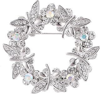 Gyn&Joy Womens Iridescent Clear Crystal Colored Rhinestones Butterfly Floral Wreath Brooch Pin