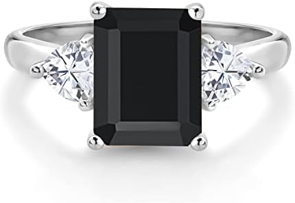 Stunning 10K White Gold Clasp Black Gold Engagement Ring with Black Onyx and White Moissanite Gems for Women in a Versatile 3-Stone Design