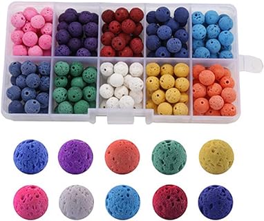 200pcs 8mm Natural Lava Stone Beads Box Kit Round Essential Oil Diffuser Loose Beads Energy Healing Beads for Yoga Diffuser Bracelet Necklace Jewelry Making