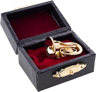 Broadway Gift Co. Miniature Goldtone Tuba 2 Inch Brass Fashion Lapel Brooch Pin with Red Velvet Lined Instrument Case